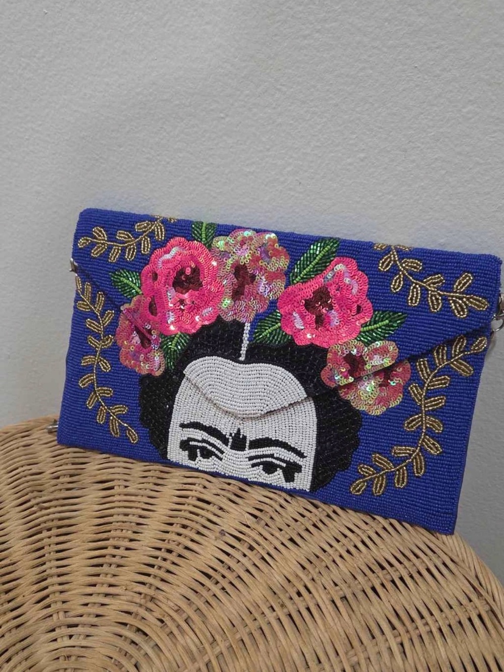 Ricki Designs Frida Kahlo Beaded Clutch Crossbody | Floral Sequin Statement Bag